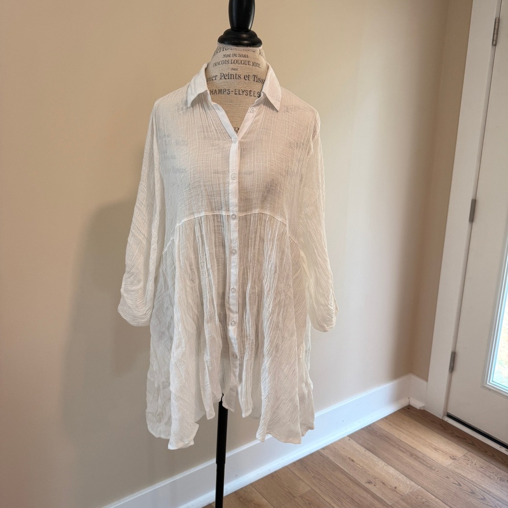 Umgee Women's White Sheer Tunic Dress Size L